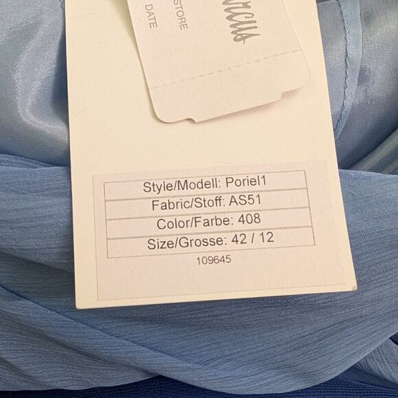 Talbot Runhof Grecian Blue One Shoulder Draped Gown Floral Embellishments Sz 12 - Picture 13 of 15